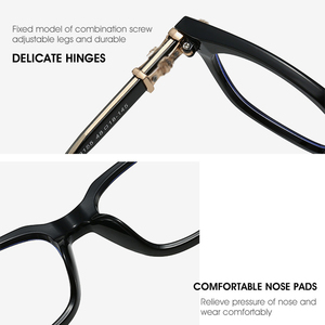 Montatura Ottica Retrò per Donna, Occhiali Anti Luce Blu, Alta Qualità in Acetato e Metallo, Struttura con Perni, Montature Quadrate di <span class=keywords><strong>Design</strong></span> per Uomo - Product Image 3