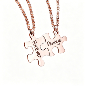 Colliers de couple en forme de puzzle, plaqués or 18 carats sans nickel, gravés personnalisés, assortis <span class=keywords><strong>pour</strong></span> les amoureux, « Forever & Always » - Product Image 5