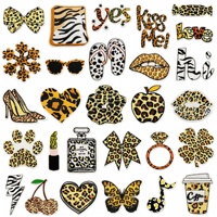 Patch Bordir Tempel Baru Motif Kartun Leopard Vintage Hari Valentine Permen Sandal Pita Kiss Me Kacamata Parfum
