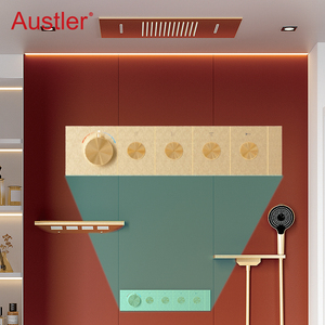 Ensemble de douche thermostatique de luxe en cuivre avec grand jet cascade et pluie, pour hôtel et maison - Product Image 1