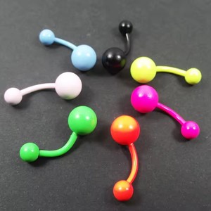 Anneau de nombril en acier inoxydable, couleur bonbon, électroplaqué, motif géométrique, finition peinte, double filetage, bijou corporel - Product Image 2