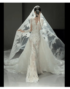 S1098Y Nouvelle Robe <span class=keywords><strong>de</strong></span> Mariée Sirène Vintage Française en Dentelle Légère, <span class=keywords><strong>Voile</strong></span> <span class=keywords><strong>de</strong></span> Soirée Haut <span class=keywords><strong>de</strong></span> Gamme, Robe <span class=keywords><strong>de</strong></span> Fiançailles et <span class=keywords><strong>de</strong></span> Mariage - Product Image 2