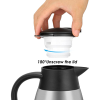 Carafe Isotherme à Café de 2 L, Distributeur de Boissons Chaudes Thermo Double Paroi en Acier Inoxydable