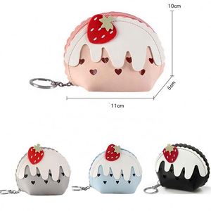 Porte-clés Porte-monnaie Mini Crème Glacée Personnalisé en Cuir PU, Motif Fraise, avec Logo Personnalisable - Product Image 1