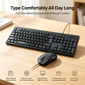 Ensemble clavier et souris de bureau, clavier pleine taille 104 touches et souris filaire USB pour le travail de bureau, ordinateur de bureau, logo personnalisé - Product Image 1