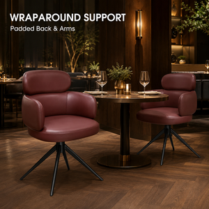 Ensemble de chaises de salle à manger pivotantes de style commercial, en similicuir bordeaux, avec dossier sculpté, table carrée en bois, piétement <span class=keywords><strong>noir</strong></span> - Product Image 5