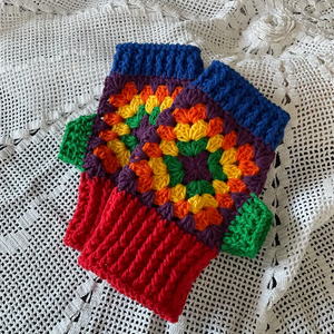 Gants sans doigts en crochet faits à la main, mitaines Granny Square en acrylique et coton, pour l'automne et l'hiver, usage quotidien - Product Image 3