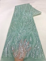 NI.AI Nouveau Style Rayé Perlé Dentelle Tissu Brillant Perle Séquence Dentelle Net Tissu Perle Dentelle Tissu Avec Perles