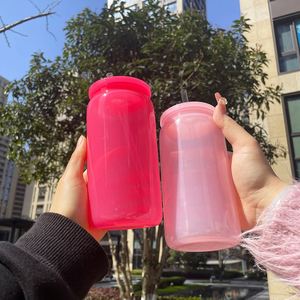 16Oz Plastic Beer Cup Can Shaped Drinkware <b>Macaron</b> Acrylic Tumbler With Pp Lid for Iced Coffee, Soda, Pop - Product Image 3