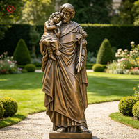 Statue de Saint François en bronze grandeur nature avec colombe sur la main, sculpture religieuse en métal pour la décoration de l'église, du jardin et du paysage