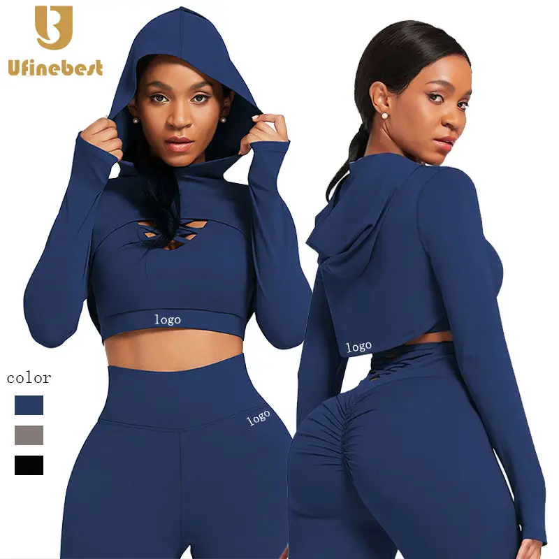 Benutzer definiertes Logo Frauen Naht Sport BH Hohe Taille Leggings Sportswear Anzug Active Wear 3 Stück Athletic Gym Fitness Yoga Sets