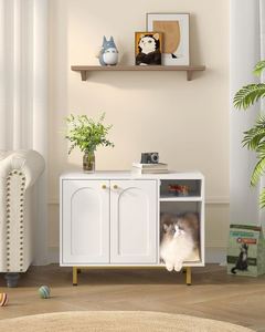 Meuble pour chat en bois moderne avec niche intégrée - Meuble de rangement pour animaux de compagnie pour salon, adapté aux animaux, toutes saisons - Product Image 5