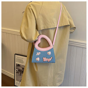 Coreano INS Lujo Señora lindo amor corazón bolso moda teléfono monedero contraste Color mujeres bordado Denim bolso de hombro - Product Image 2