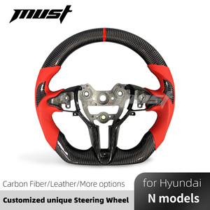 Volante Deportivo Personalizado de Fibra de Carbono con Empuñaduras de Cuero Perforado Rojo para Hyundai I30N I20N ElantraN N-line <span class=keywords><strong>Fastback</strong></span> - Product Image 2