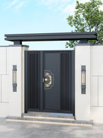 Puerta de Patio Tallada en Aleación de Aluminio con Toldo, Rústica para Exteriores, para Villas Autoconstruidas, Puerta de Doble Ala Hecha a Medida, Clase C Contra Incendios