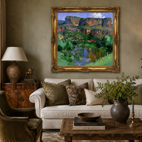 Peinture à l'huile vintage de paysage de canyon sur toile, encadrée or, faite à la main, pour décoration murale montagne et rivière, idéale pour hôtel, villa, chalet, salon