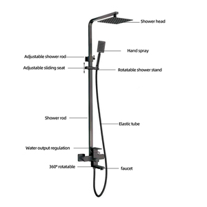 浴室不锈钢304黑色方形淋浴<span class=keywords><strong>3</strong></span>路不锈钢淋浴龙头套装 - Product Image 6