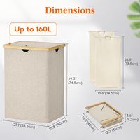 Panier à linge double 160L Panier en bambou pliable extra large 2 sections 2 doublures amovibles Sacs beiges pour le linge