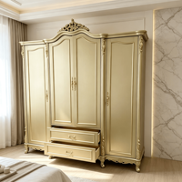 Armoire de Luxe Européenne Dorée Autoportante Multi-Portes pour Chambre à Coucher, Rangement pour Villa, Hôtel, Projet, Vente en Gros