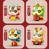 En gros Blocs de construction Thème Danse du lion du Nouvel An et du Festival du Printemps, style National Tide, compatibles avec les jouets de construction en plastique ABS