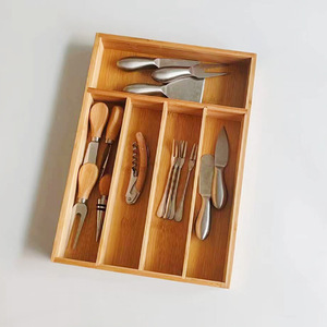 Bamboo Five Compartment Knife And Cookware <b>Box</b> <b>Drawer</b> Organizer Tableware <b>Storage</b> Rectangular Standing Type - Product Image 1