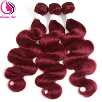 Paquetes de cabello humano ondulado de cuerpo rojo borgoña con cierre Paquetes de 3 de color borgoña brasileño barato con frontal