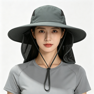 Unisex UPF50+ <b>Neck</b> <b>Flap</b> <b>Sun</b> <b>Hat</b> Wide Brim Quick Dry Mesh Outdoor Fishing Hiking Safari Bucket <b>Hat</b> <b>with</b> Wind Lanyard - Product Image 1
