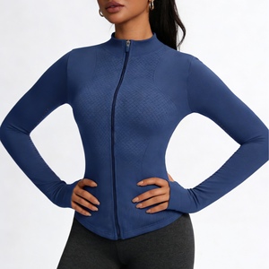 Custom Your Logo Women's Seamless Full-Zip Yoga - Slim Fit Thumb Hole Activewear Top <b>Cycling</b> & Fitness Wear Fashion - Product Image 4