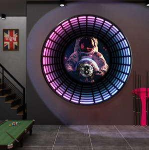 Écran LED rond mural décoratif avec graphiques d'astronaute et de lune, graphiques statiques multicolores pour la maison - Product Image 1