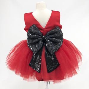 Bebemekan Baby Girl Party Dress <b>Red</b> Lace Sleeveless V-neck Midi Layered High Quality Wholesale - Product Image 3