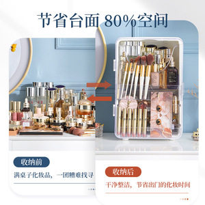 Desktop Makeup Organizer <b>Plastic</b> Foldable Cosmetic Storage Box With <b>Mirror</b> And Shelf For Skincare And Makeup Products - Product Image 4