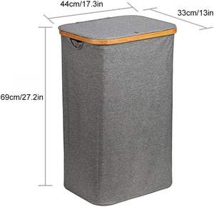 Panier à linge pliable élégant en tissu Oxford, grand format, avec panier en bambou, pour rangement pratique des vêtements sales - Product Image 3