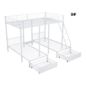 <span class=keywords><strong>Lit</strong></span> <span class=keywords><strong>mezzanine</strong></span> moderne en métal pour 3 personnes, 2 tiroirs, échelle de sécurité, espace de rangement, blanc (90/140-200cm) pour garçons <span class=keywords><strong>et</strong></span> filles (sans matelas) - Product Image 1