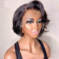Vente de gros Perruques courtes Vendeur Cheveux humains vierges péruviens bouclés court coupe Pixie 13x4 Partie pleine dentelle frontale perruque Bob pour les femmes noires
