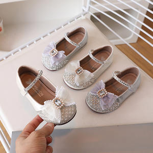 Scarpe da Principessa per <span class=keywords><strong>Bambina</strong></span>, <span class=keywords><strong>Ballerine</strong></span> Casual con Fiocco, <span class=keywords><strong>Ballerine</strong></span> Leggere con Strass e Perle per Bambini, Chiusura con Velcro per l'Estate - Product Image 1