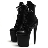 20CM / 8 Pouces Mat PU Upper Femmes Mode Talon Haut Plate-Forme À Lacets Avant Bottine Pole Dance Bottes