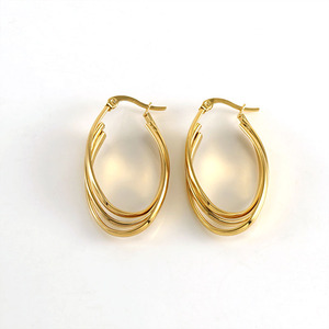 Zogxin Hoop Earrings 22x40mm Gold Stainless Steel Oval Geometric Design Fashion Jewelry for Women - Product Image 5