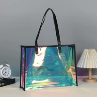 Sac en PVC transparent personnalisé avec logo laser MU, sac cadeau en PVC, sac cosmétique portable, emballage en plastique, sac de shopping en PVC laser