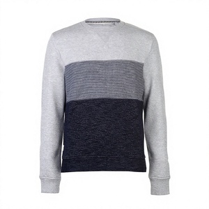 Sweat-shirt en tricot à col rond pour homme, coupe classique, décontracté, manches longues, gris marine à rayures, pour l'automne - Product Image 1