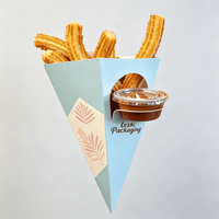 Custom Logo Printed Churros Paper Cones With Sauce Holder Food Packaging Paper Cone for Churros Snack Cup for Bakery Street Food