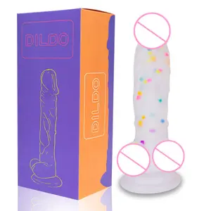 7 pouces fête Marty clair godes réaliste Silicone Sex Toys arc-en-ciel ventouse Silicone confettis gode