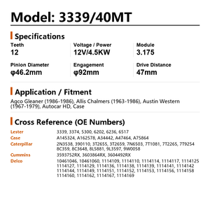 Moteur de démarrage pour engins de construction 12V 4.5kW 40MT pour Allis Chalmers <span class=keywords><strong>Austin</strong></span> Western Autocar Remplace Delco 1114109 - Product Image 2
