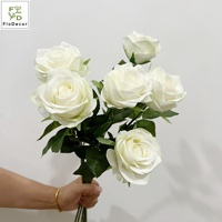Bunga Mawar Tunggal Putih Pink Sentuhan Realistis Berkualitas Tinggi 56CM untuk Dekorasi Pernikahan, Hari Valentine, Meja, dan Rumah