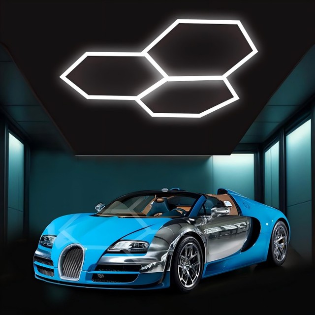 128W Led Light Workshop 6500K Hexagonal Honeycomb Tube Light for Car Detailing Garage Supermarket Warehouse Gym 4S Shop