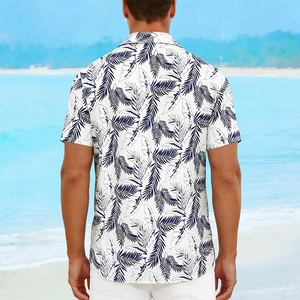 Camicia estiva da <span class=keywords><strong>uomo</strong></span>, vestibilità ampia, casual, a maniche corte, con stampa di foglie blu navy - Product Image 3
