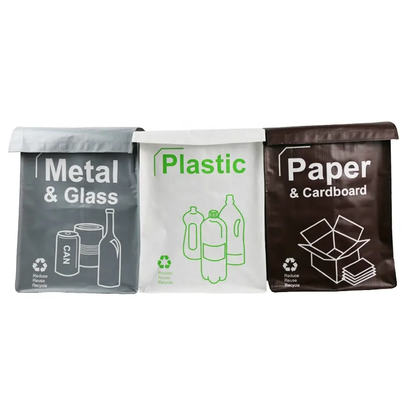 Wholesale low MOQ custom eco-friendly pp woven garbage collection sorting recycling bag set