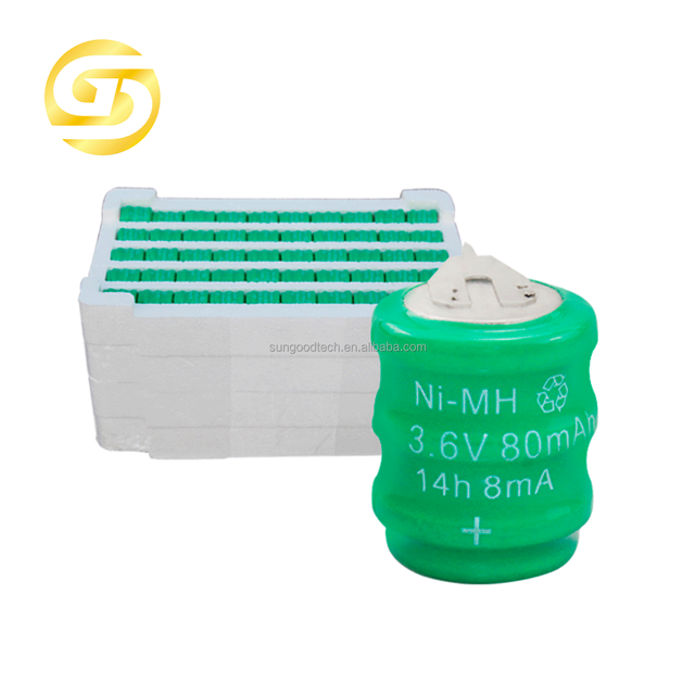 3.6V 80mAh 14H 8MA Ni-MH Battery With Solder Pin Rechargeable Button Battery Nickel Hydrogen Solar PCB Mounting