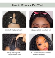 Perruque V-Part Bouclée Yaki Rebelle Synthétique sans Colle Raie Naturelle Afro Frisée Noire Naturelle Moelleuse Fibre Haute Température
