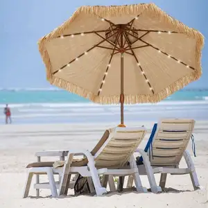 Оптовая продажа Открытый Гавайский круглый соломенный пляжный зонт Tiki 270 см со светодиодным солнечным светом
