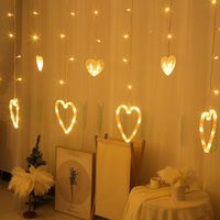 Guirlande lumineuse LED en forme de cœur, blanc chaud, alimentée par USB, décoration de rideau de Noël blanc chaud pour la décoration intérieure de la maison, chambre à coucher